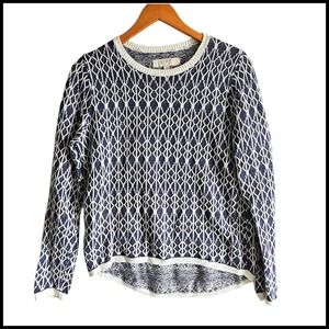 LOFT 100% Linen Sweater Diamond Pattern Crew‎ Neck Pullover Top Size M